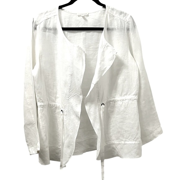 Eileen Fisher White Linen Open Front Tie Waist Lightweight Jacket Layer Size S - Picture 1 of 7